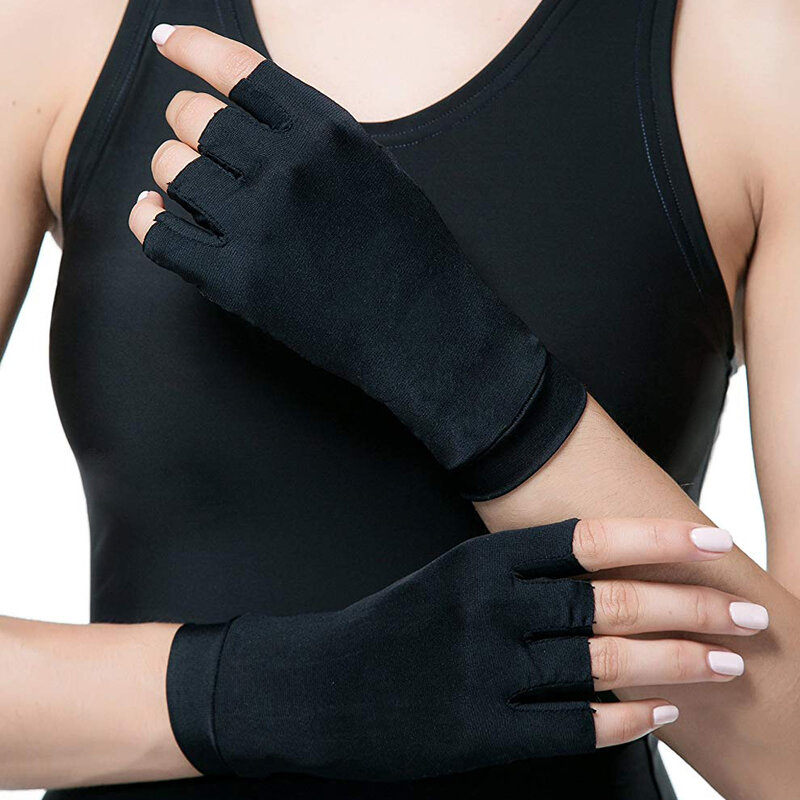 Worthpendant 1 paire gants d'arthrite de Compression pour femmes hommes soulagement de la douleur articulaire demi-doigt attelle thérapie Support de poignet antidérapant