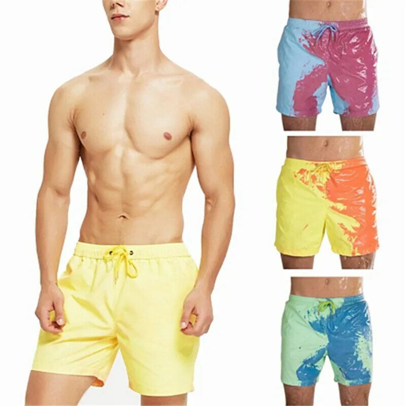 Shorts de praia para homens, calção mágica de mudança de cor, calções de banho para nadar, praia