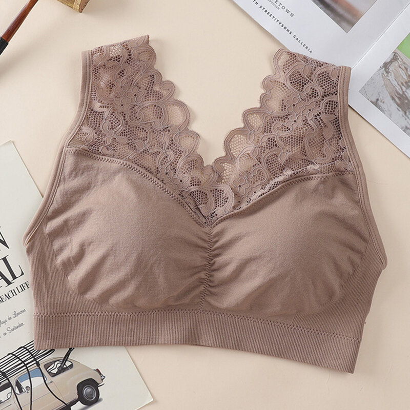 1pc Women Padded Summer Lace Active Bra Wrapped Chest Sports Soft Daily Tube Top Solid Underwear Without Steel Ring Casual