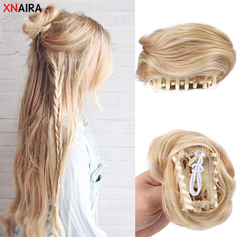 XNaira Synthetic Claw Clip Bun Bun Curly Clip Heat Resistant Women's Hair Blonde White Black Bun Wig