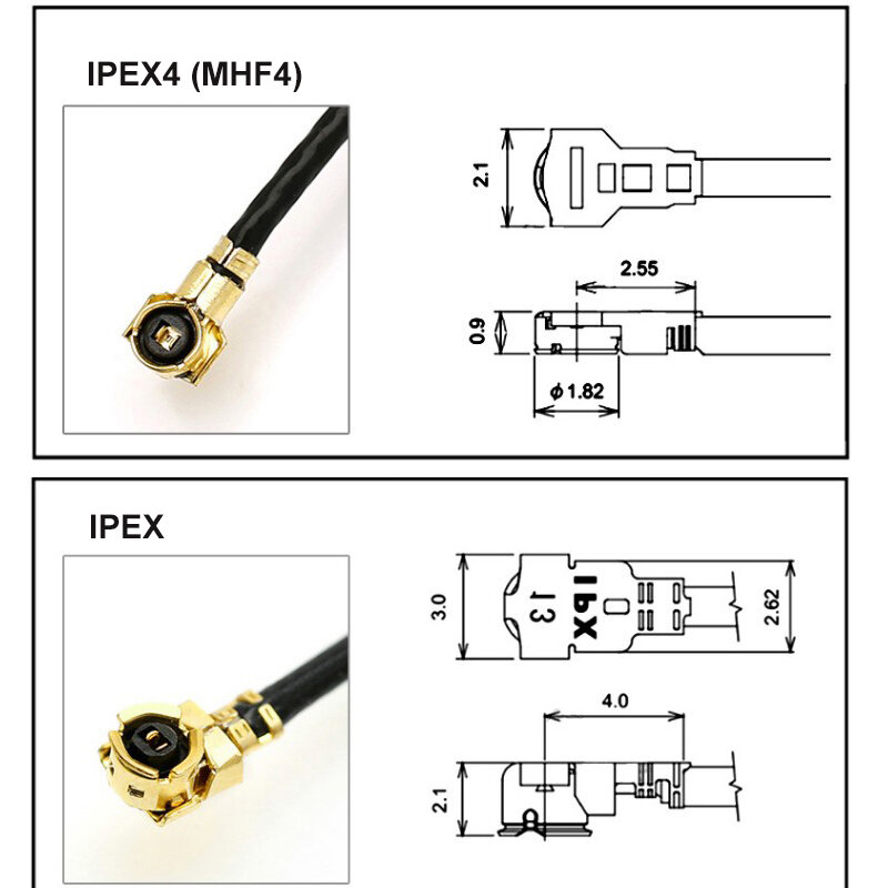 U.FL-MHF4 소켓 안테나 케이블, 암 잭 커넥터 라인, IPEX1-IPEX4-IPEX-MHF4, 50cm, 로트당 2 개
