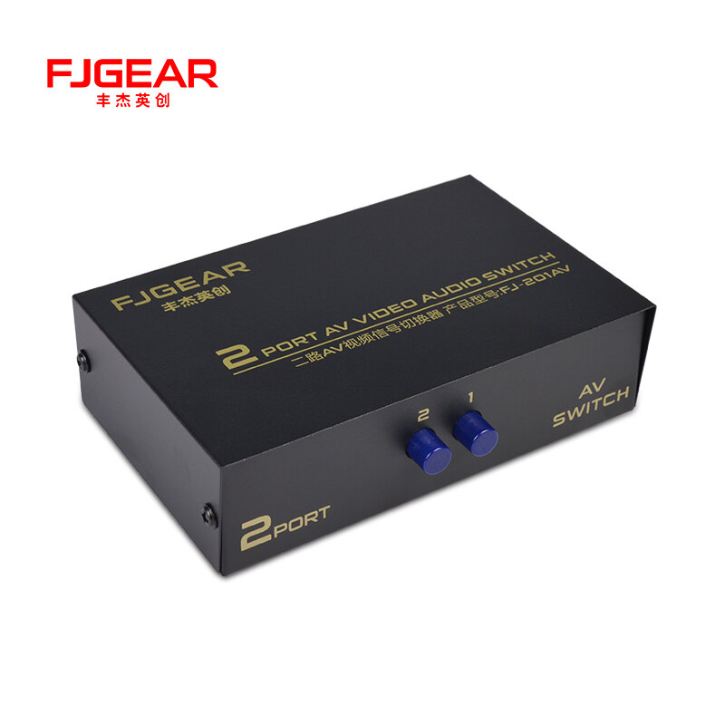 2 portas de áudio e vídeo rca switch splitter seletor av sinal rca cabo composto para tv dvd player xbox ps2 av switcher FJ-201AV