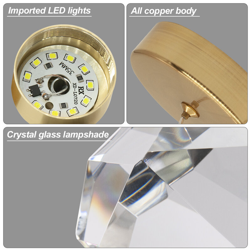 Artpad Lampu Gantung Led Modern Lampu Kaca Kristal Suspensi Kamar Tidur Dapur Bar Tembaga Tubuh Pencahayaan Dalam Ruangan AC 220V