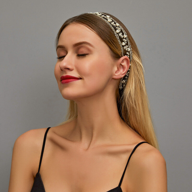 Seksowna biała czarna koronkowa opaska dla kobiet kobieta imitacja perły opaski do włosów szerokie ślubne akcesoria do włosów elastyczne nakrycie głowy