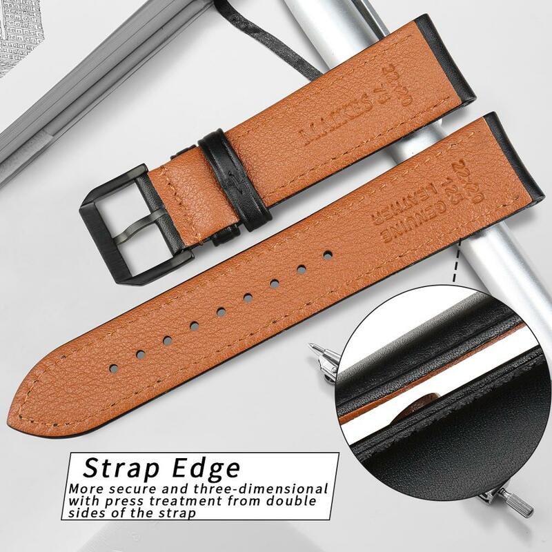 MAIKES Hot Sale 1pc Fashion Men Women 18mm 20mm 22mm 24mm Cowhide Leather Strap Black Business Watch Band Universal