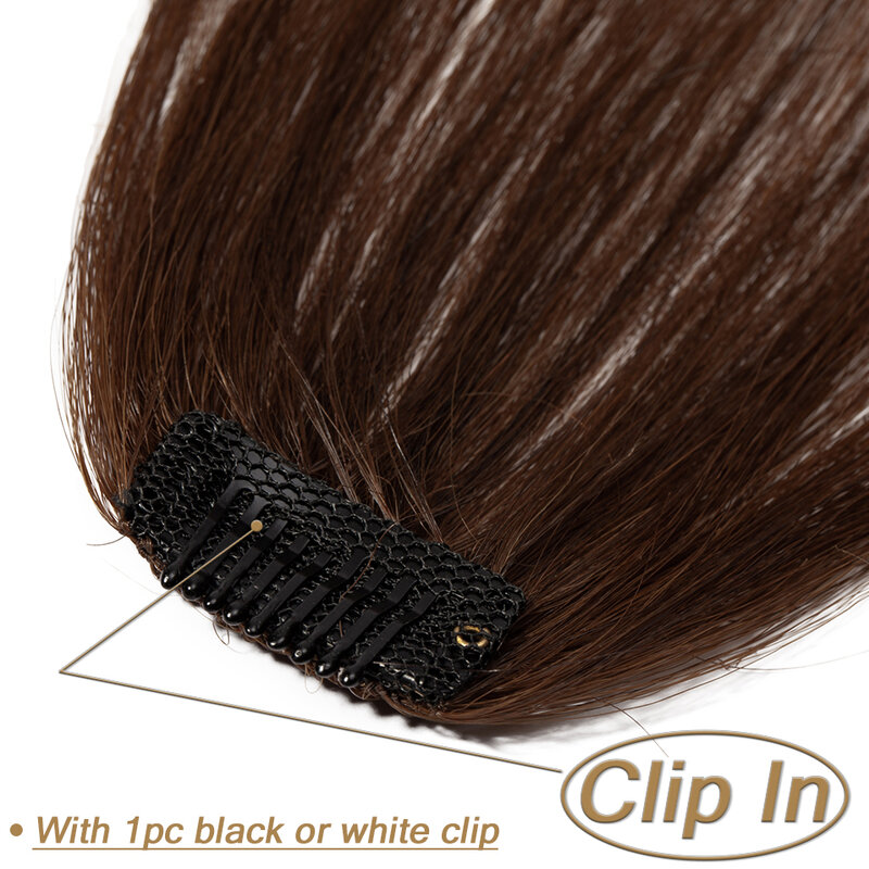 S-noilite Wig poni udara 3g, ekstensi rambut palsu tipis warna hitam cokelat alami manusia untuk wanita