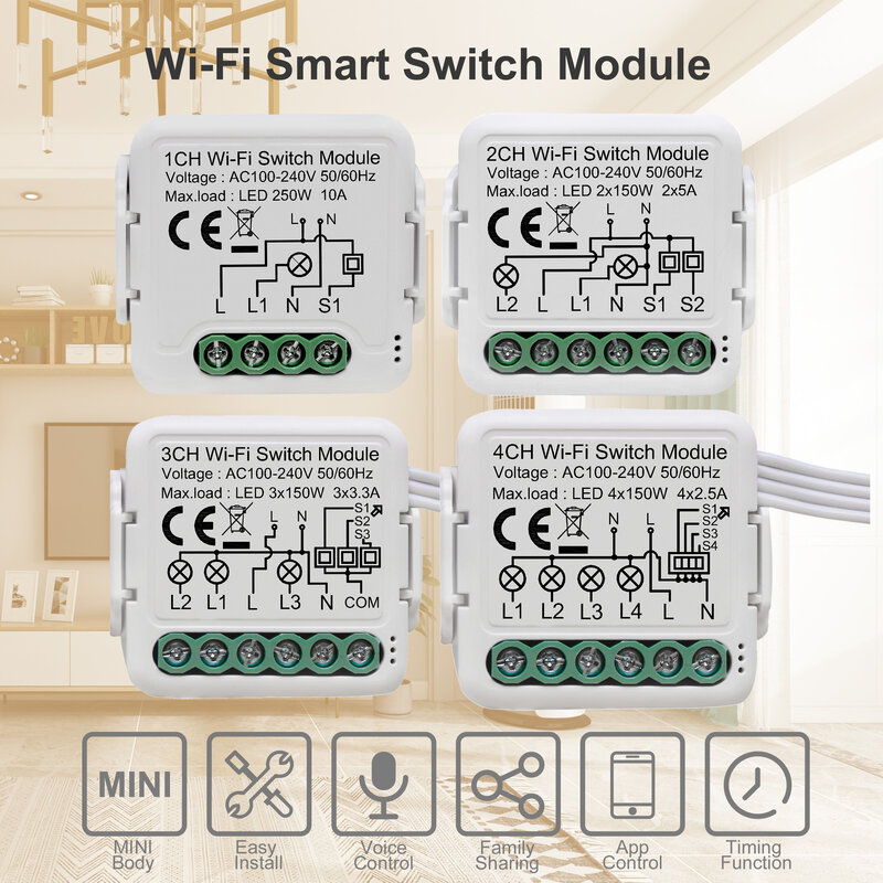 Tuya Wifi Smart Licht Schalter Modul Unterstützt 2 Weg Control, app Fernbedienung DIY Breaker 100-240V, Arbeit mit Alexa Google Hause