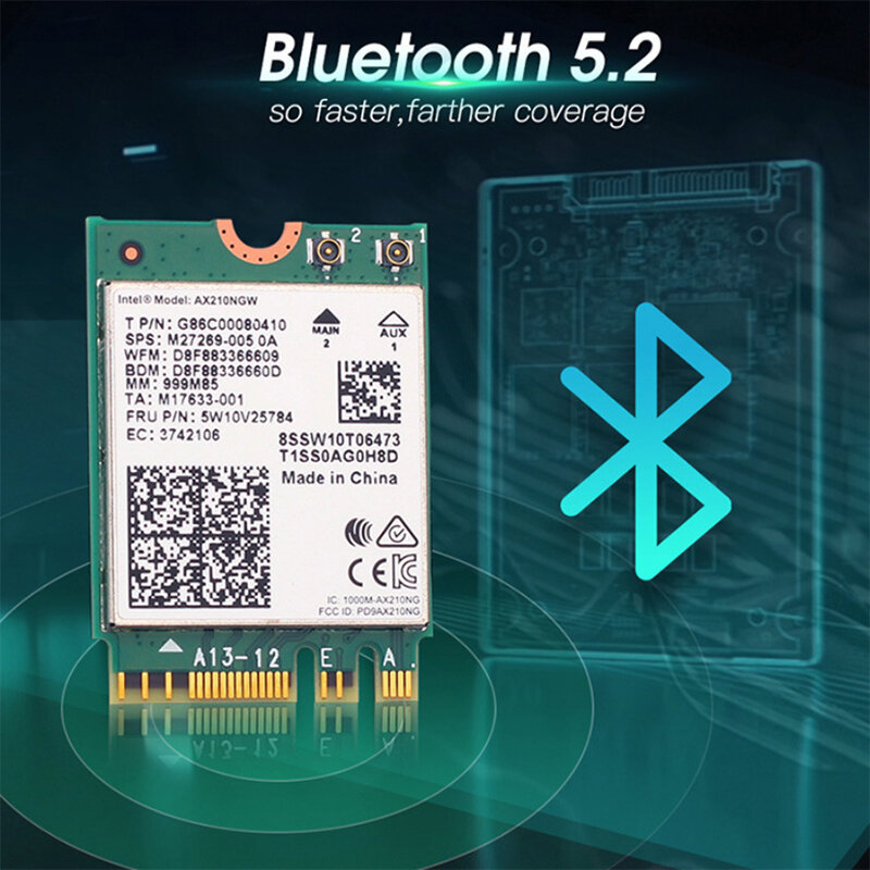 Двухдиапазонная беспроводная Wi-Fi карта 6E AX210 M.2 NGFF, 2,4 Мбит/с, Intel AX210NGW 5,2 ГГц/Φ 802.11ax для Bluetooth, Wi-Fi сетевая карта