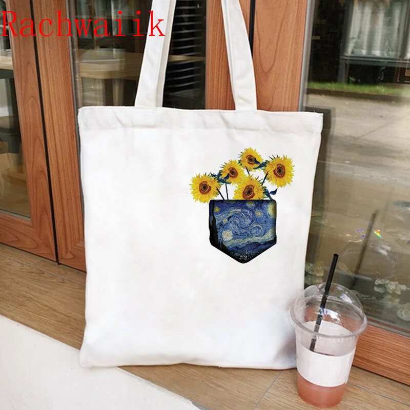 Сумка-тоут Ван Гог, Холщовая Сумка для покупок, сумка-шоппер в стиле Харадзюку, женская сумка на плечо, Женская винтажная эко-сумка большой емкости