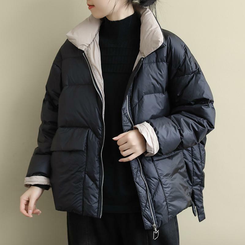 Chaqueta de plumón de pato para mujer, abrigo cálido de manga larga con bolsillo y cuello levantado, color blanco, moda de invierno, novedad de 2021