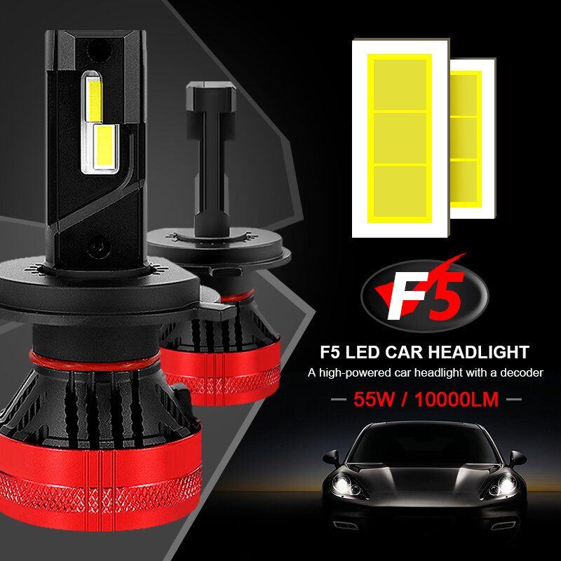 EURS 2 sztuk H4 H7 F5 Led reflektor H11 żarówka H3 9005 9006 LED H8 12V automatyczne światło lampy przeciwmgielne H1 żarówka 10000LM 6500K 55W akcesoria samochodowe