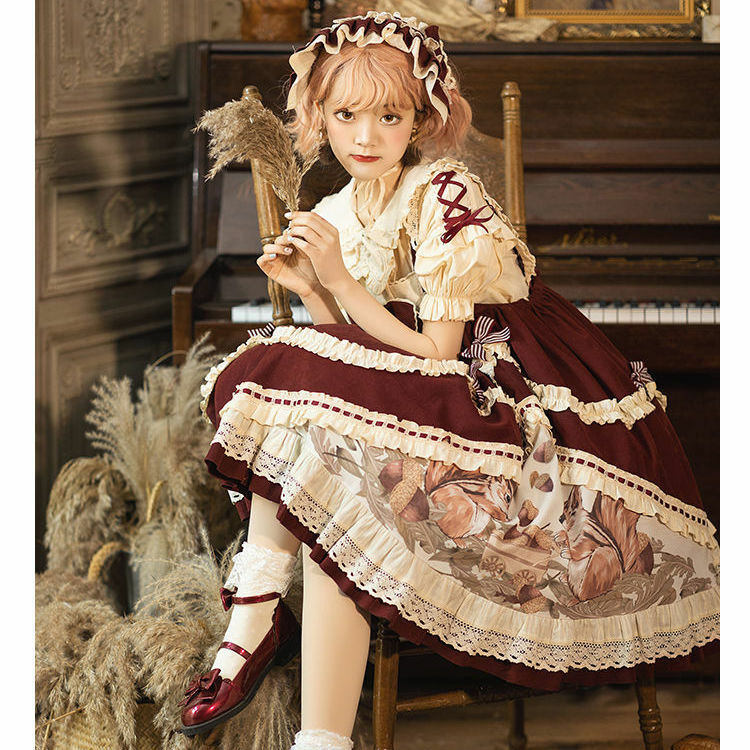 Women's Lolita Dress Sweet Cartoon Print Princess Dresses Girly Cute Bow Vintage Party Strap Harajuku Kawaii Christmas Vestidos