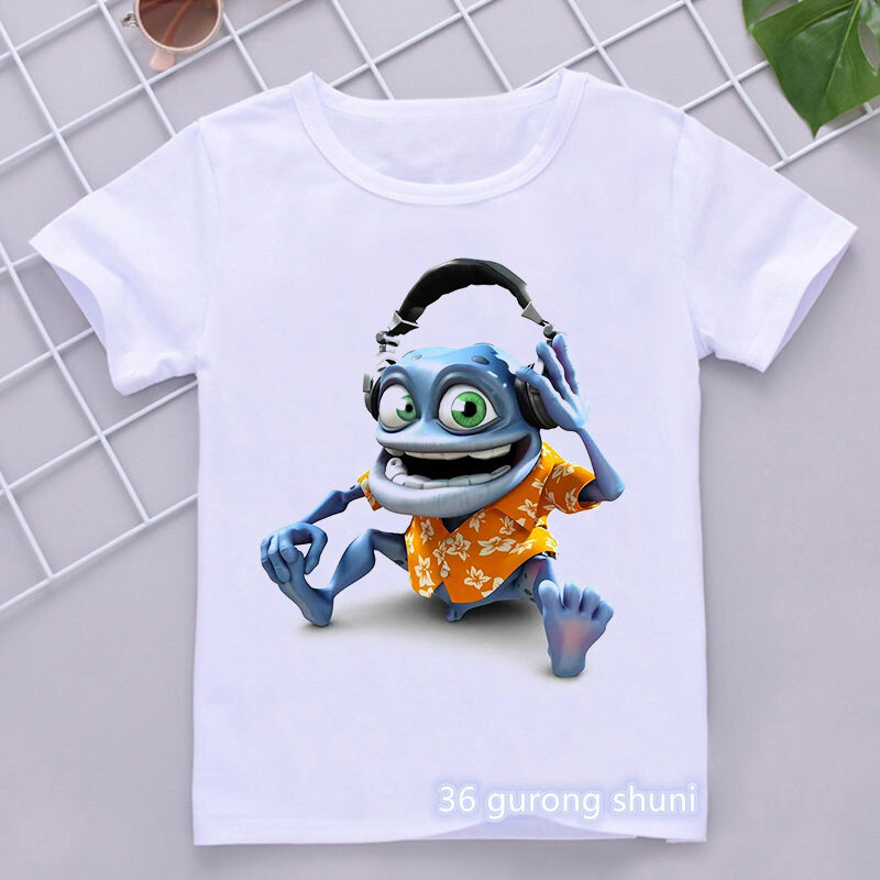 Camisetas divertidas con estampado de dibujos animados de Rana Loca para niños, ropa de Hip-Hop, camisa blanca de manga corta