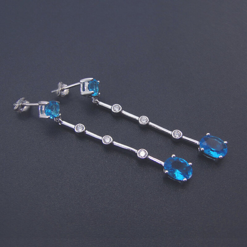 Matched Blue Zircon Gold Princess Dangle Earrings at 1stdibs