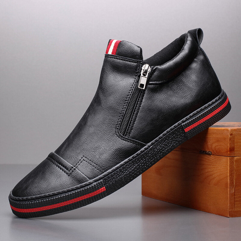 New Style Slip-on Side Zip Men Boots Autumn Fashion High-Top Sneaker Shoes British All-match Casual Wear-Resistant Shoe