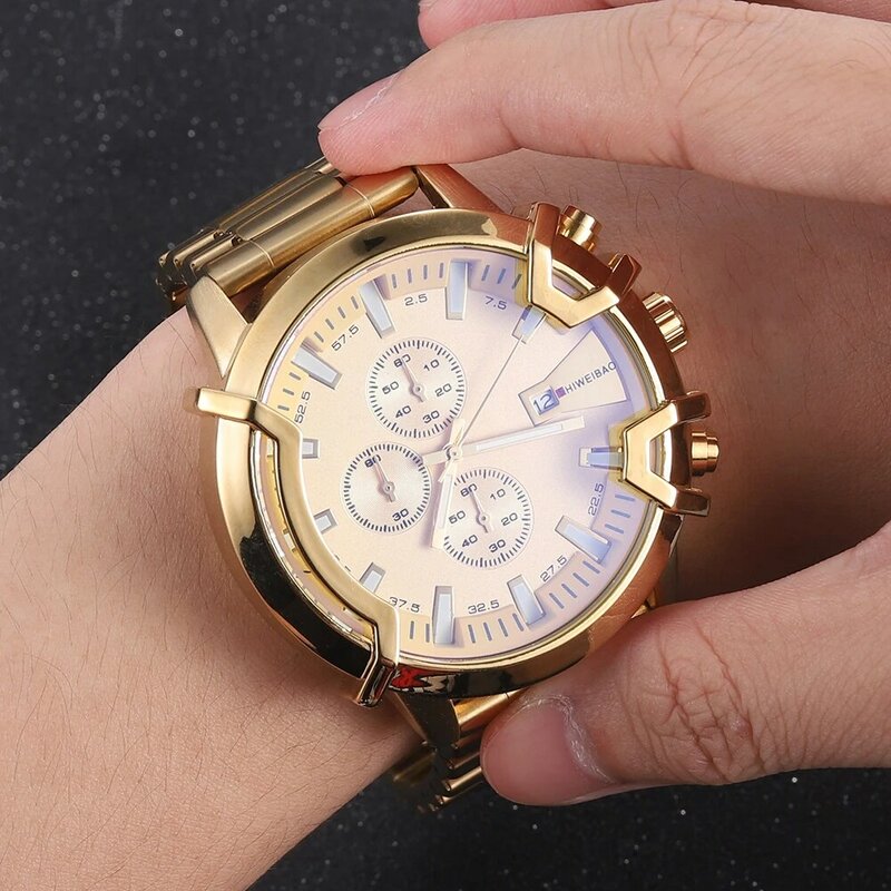 Złoty zegarek mężczyźni Top luksusowa marka ze stali nierdzewnej sportowe wodoodporne zegarki kwarcowe męskie chronograf wojskowy Relogio Masculino 2021