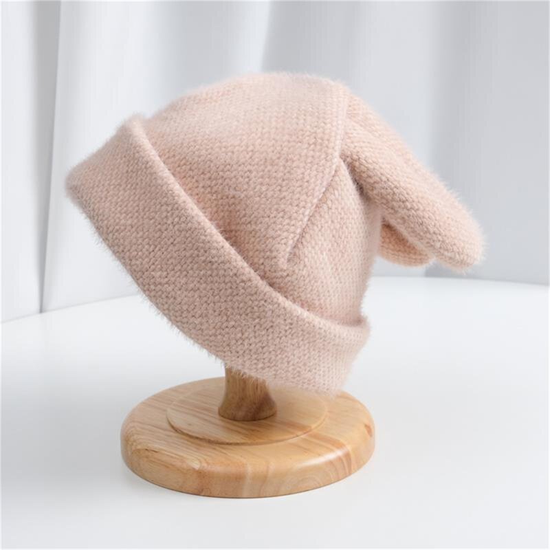 Draping Rabbit Ears Rabbit Fur Hat Women Autumn And Winter Knitted  Warm Hat Korean Version Of Japanese Hat For Women Girls