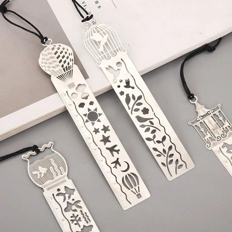 Multifunctional Stainless Steel Ruler Hollow Bookmark 2 in 1 Creative Art Style Metal Tab Bookmark Office Stationery Supplies