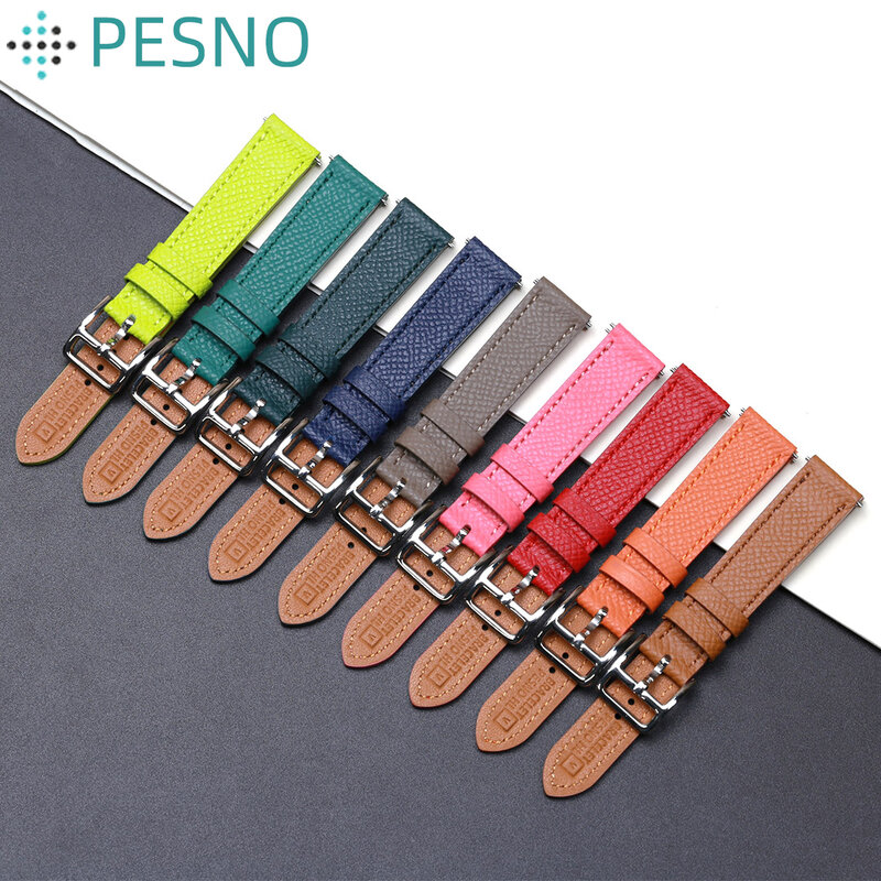 PESNO 16mm20mm ที่มีสีสันลูกวัวผิว Geniune นาฬิกาหนังสายรัดนาฬิกาข้อมือที่มี Quick Release Pin เหมาะสำหรับ H ชั่วโมง