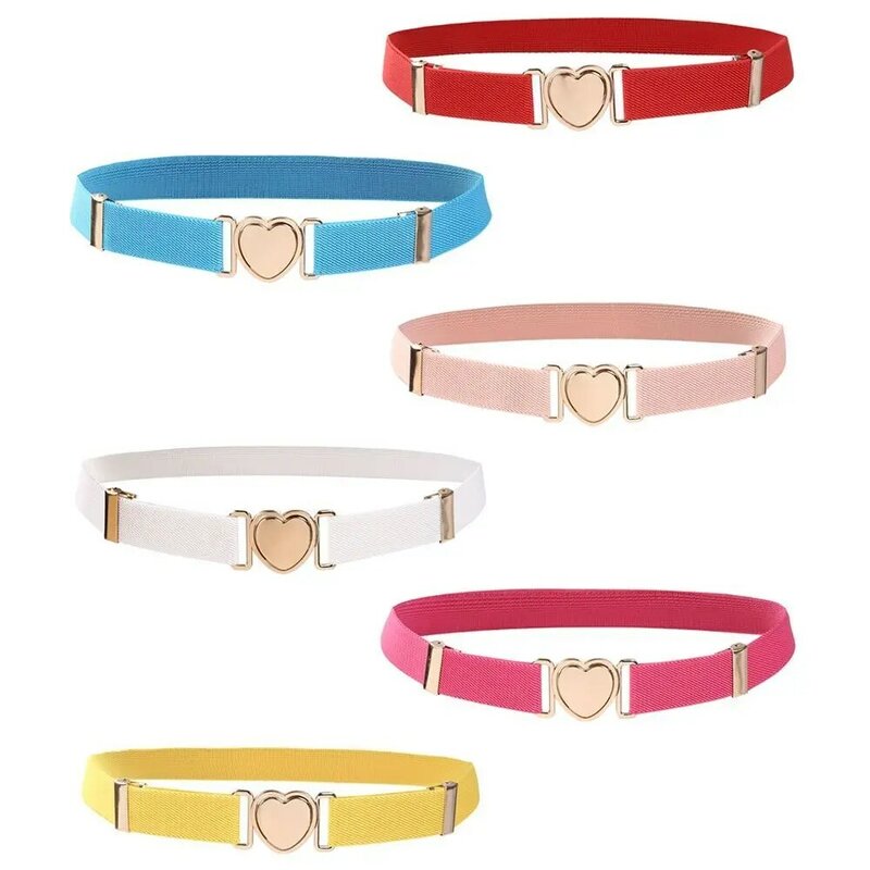 Cinturones elásticos Multicolor para niños y niñas, cinturones elásticos ajustables con hebilla en forma de corazón para uniforme, pantalones de vestir