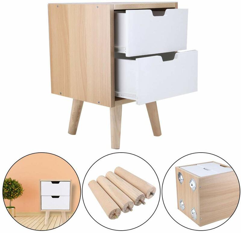 Edside-Mesa de madera con 2 cajones para mesita de noche, mueble de almacenamiento minimalista, moderno y elegante, color blanco