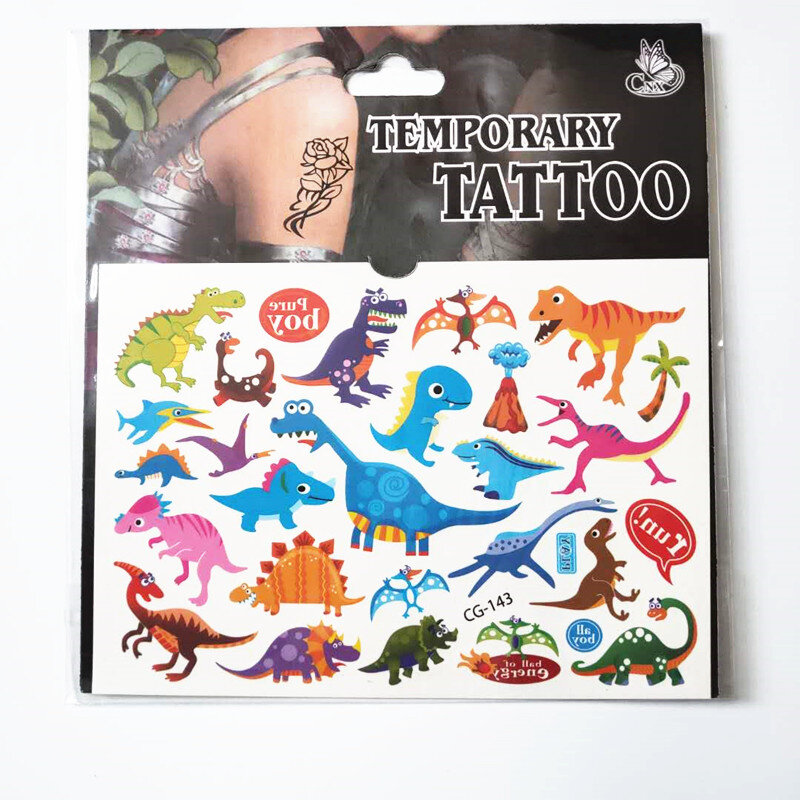 Autocollants de tatouages temporaires d'animaux dinosaures, étiquette aléatoire, Non toxique, dessin animé, étanche, mignon, pour enfants