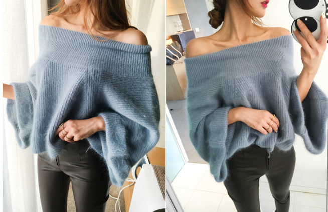2022 Sexy maglione lavorato a maglia con spalle scoperte donna solido allentato manica Pullover maglioni maglione di Cashmere visone femminile poncho