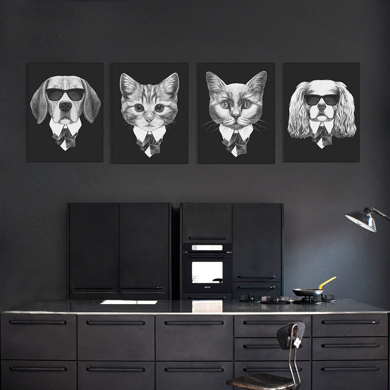 Italien Mafia Vintage Hund und Katze Schwarz Wand Bilder für Wohnzimmer Kunst Leinwand Poster und Drucke Klassische Malerei Bilder