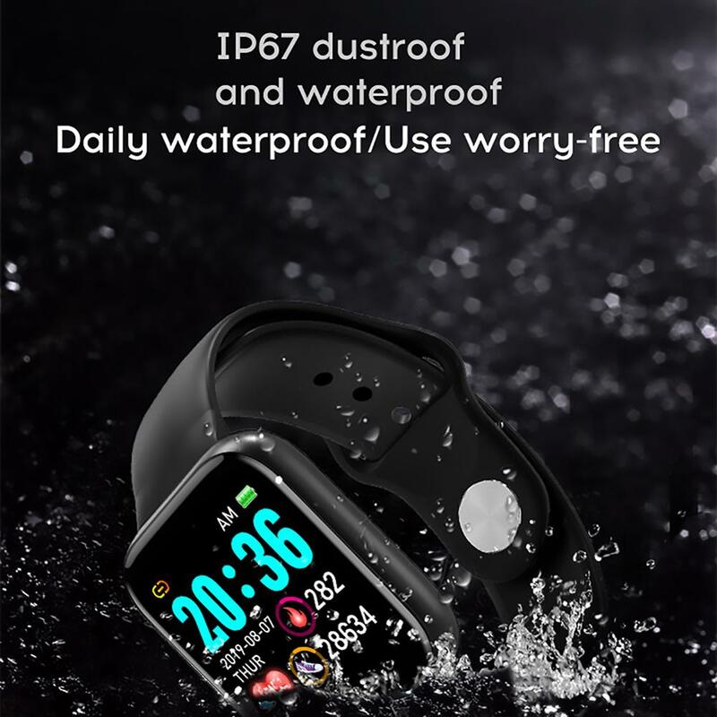 Relojes inteligentes D20 para hombre, pulsera inteligente deportiva resistente al agua con control del ritmo cardíaco y de la presión sanguínea y Bluetooth