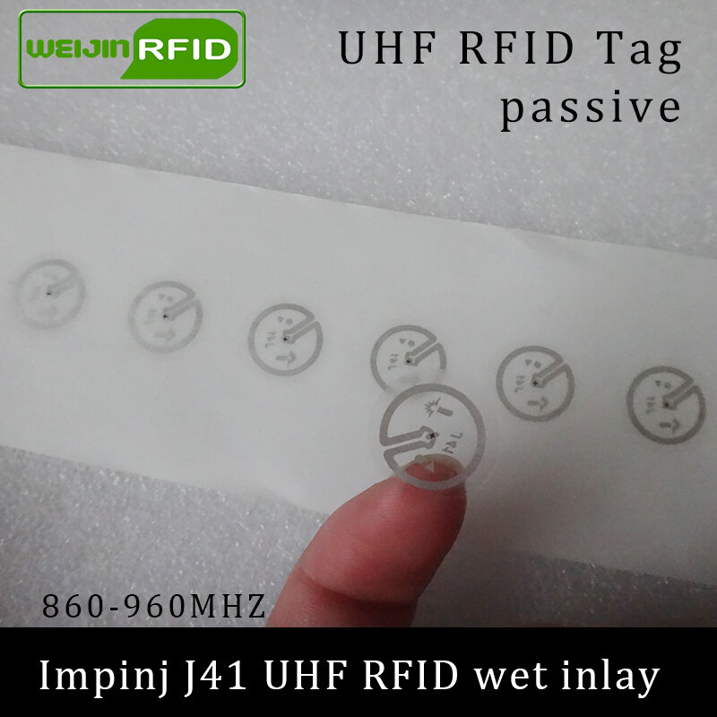 Etiqueta Adhesiva RFID UHF Impinj J41, con incrustación húmeda de 915mhz, 900, 868mhz, 860-960MHZ, EPCC1G2, 6C