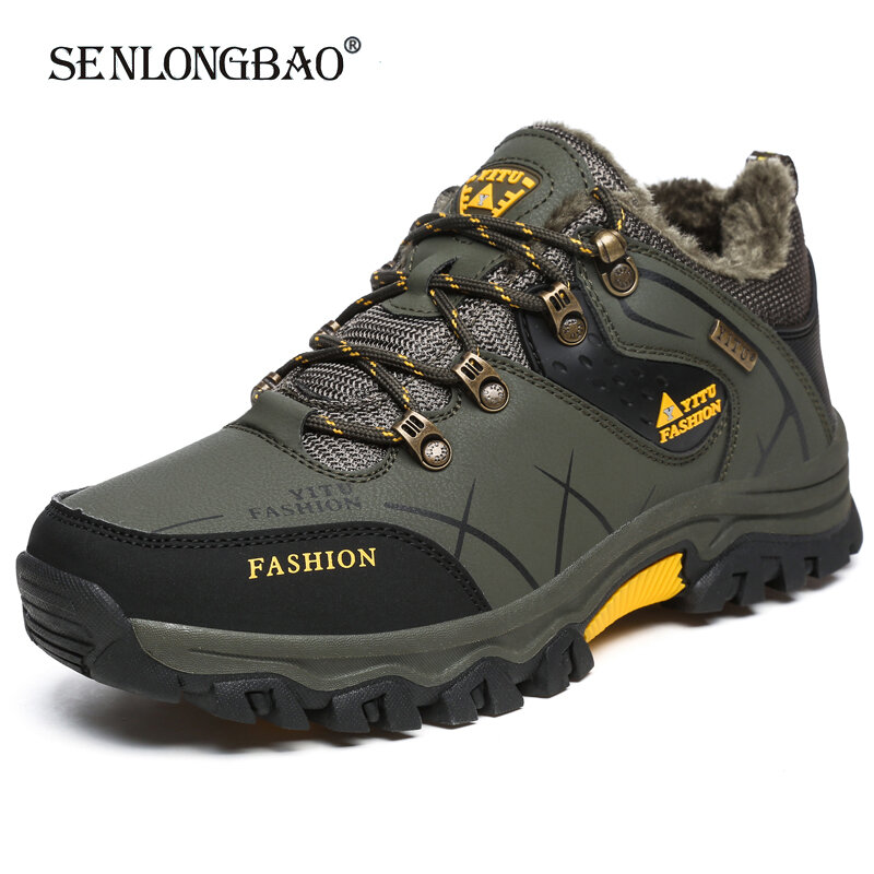 Winter Warm Plush Snow boots High Quality Waterproof Leather Men Boots Outdoor Rubber Lace-Up Ankle Boots Men Sneakers Size39-47