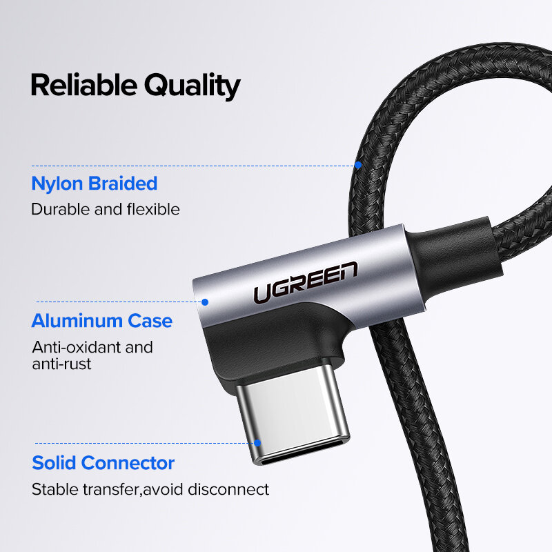 UGREEN – Câble USB C à angle droit, USB A à Type C 3A, cordon de chargeur rapide pour Samsung, pour modèle S10, S9, S8 Plus, Note 9, câble 3.0,