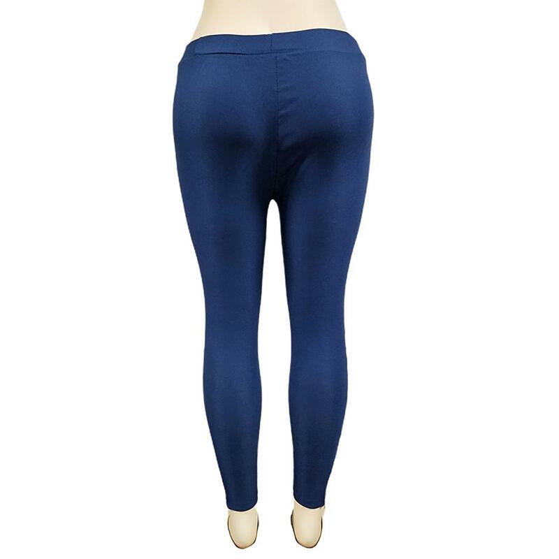  Women Fashion Solid Color Pants High Waist Elastic Waistband Slim Skinny Pencil Pant Long Trousers Stacked Leggings