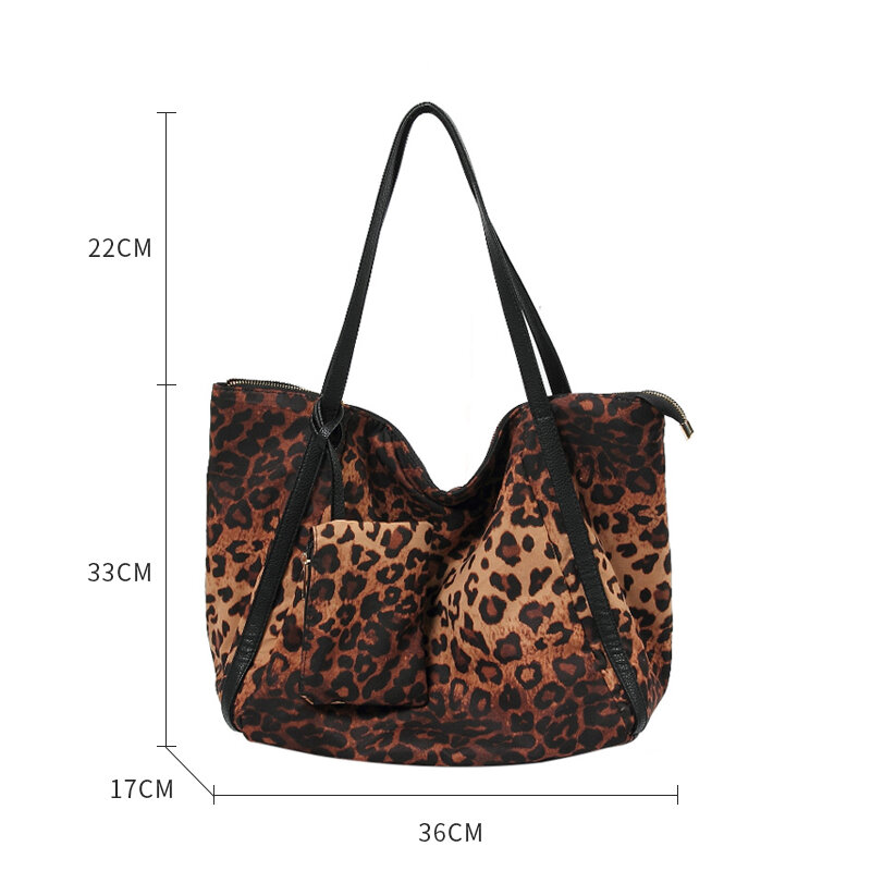 MABULA Women's Fashion Leopard Bag Shoulder Bag Large Capacity Work Tote Bag Cotton Hangbag Travel Shopping With Small Pocket