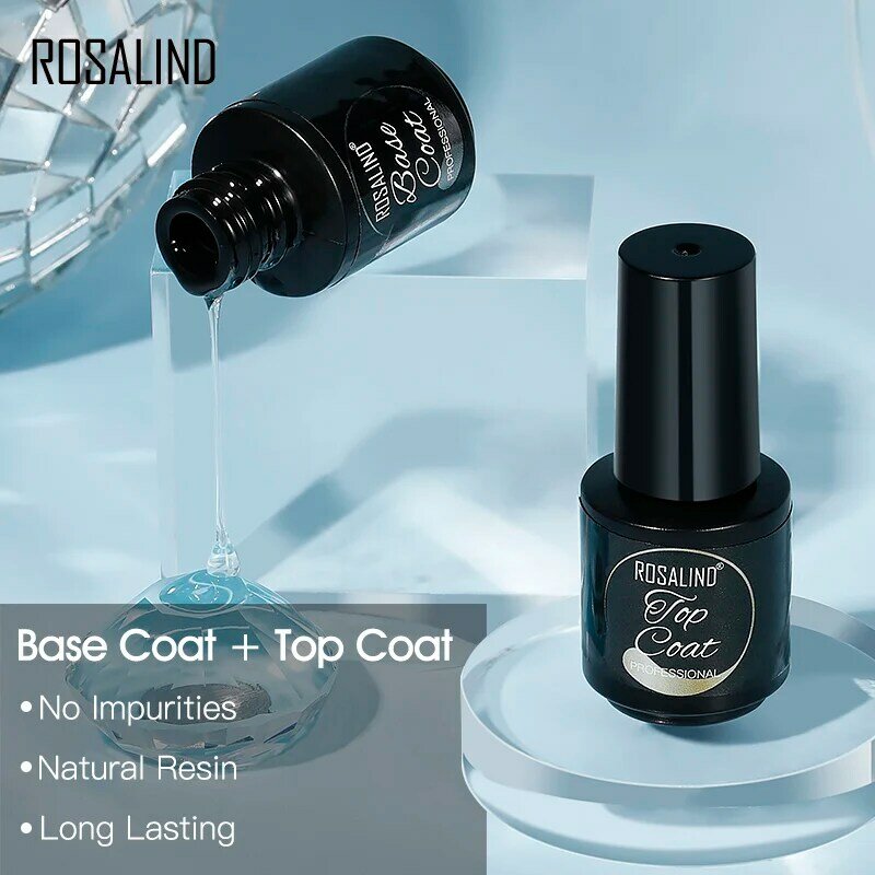 ROSALIND Base & Top Coat Gel ชุด Soak Off เจลใสเคลือบเงาเล็บ Art กึ่งถาวร Functional เล็บ lacquer Primer