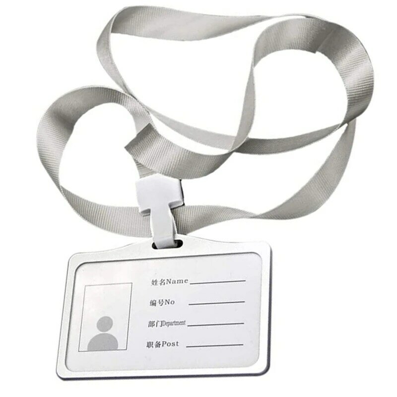 Titolare della carta d'identità in lega di alluminio in stile orizzontale con collo a cordino per porta biglietti da lavoro da donna e da uomo