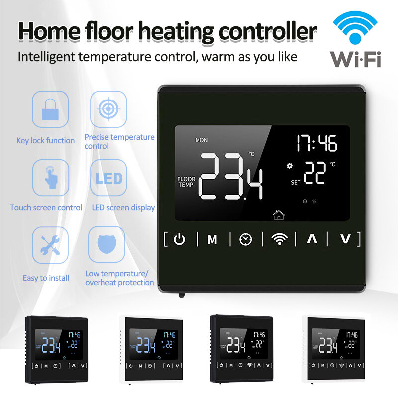 Tuya wifi termostato inteligente, piso elétrico aquecimento temperatura da água controle remoto lcd tela de toque piso aquecimento termostato