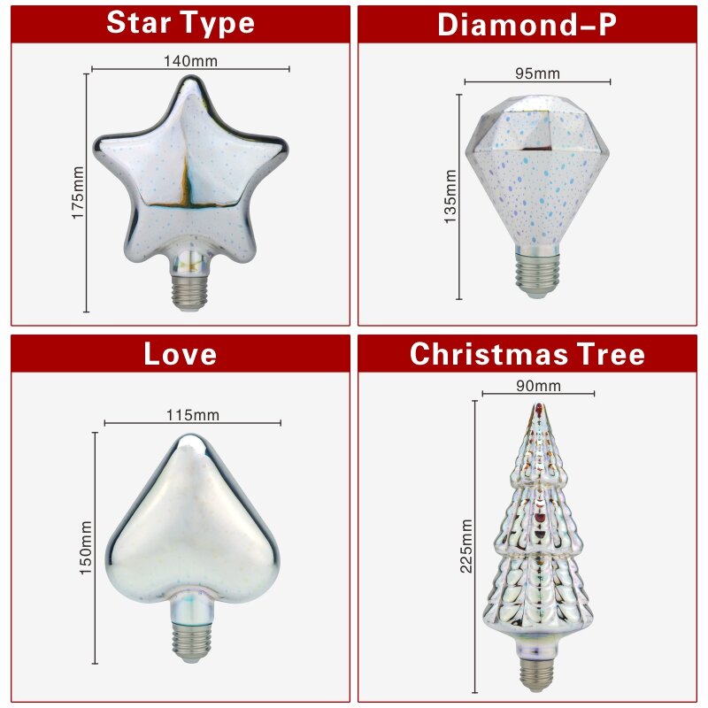Bombilla LED de decoración 3D para árbol de Navidad, lámpara de fuegos artificiales de estrella de bombilla clásica de Edison, luz de noche de vacaciones, novedad, E27, 6W, 85-265V