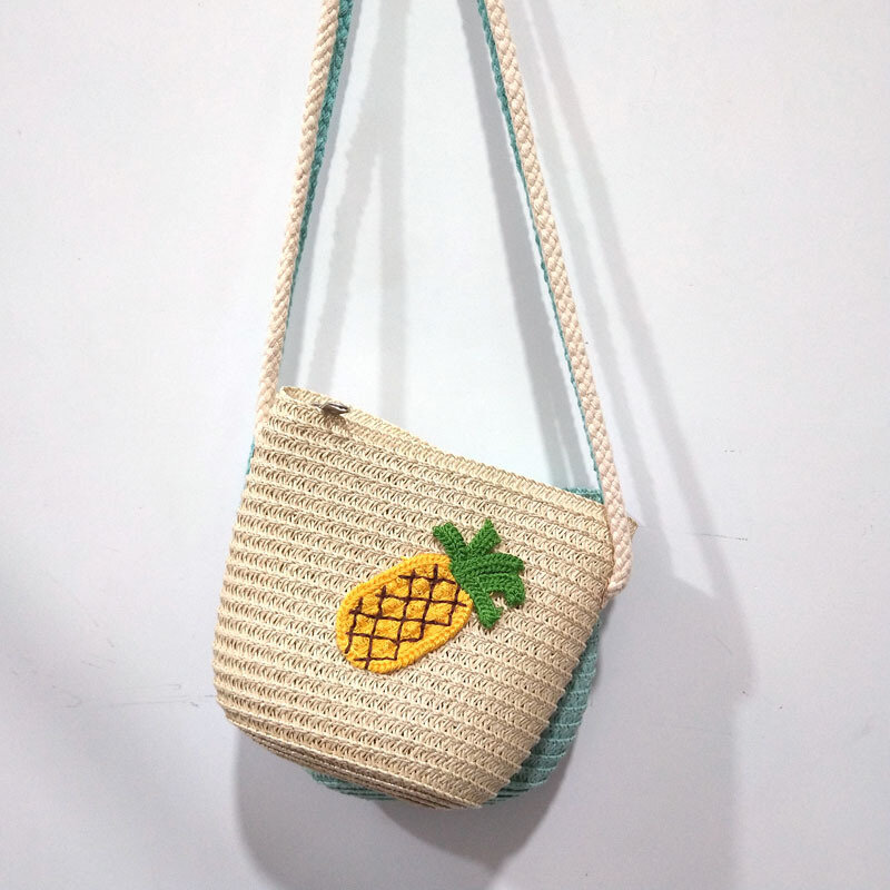 귀여운 과일 미니 동전 지갑 가방 어린이 파인애플 아보카도 밀짚 가방 버킷 짠 가방 아기 소녀 메신저 크로스 바디 가방