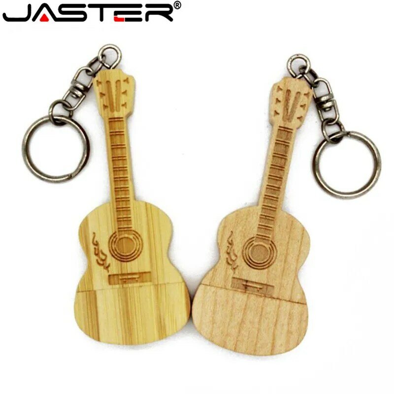 Jaster usb2.0 flash drive 64gb128gb32gb capacidade de madeira de bambu guitarra caneta unidade de madeira natural guitarra modelo memória vara pendrive