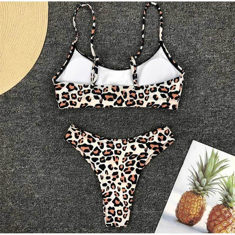 Mulheres sexy biquíni de banho terno de natação leopardo biquínis maiô push up maiô sem encosto magro senhoras beachwear 2020