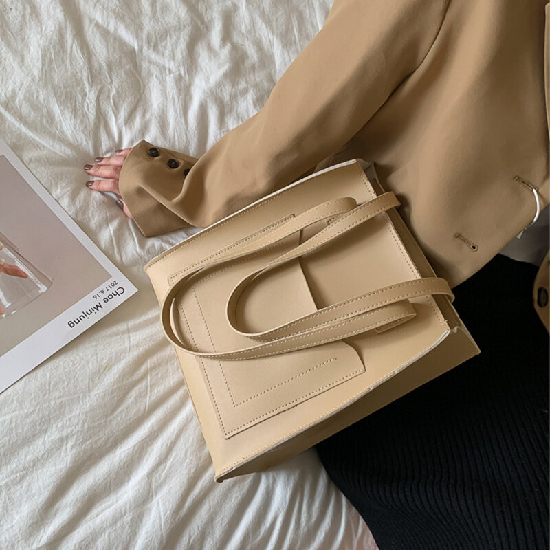 بولي Leather جلدية عادية حمل حقيبة Vintage حقيبة يد فاخرة للنساء 2021 مصمم حقيبة كتف الموضة الإناث العلامة التجارية الكبيرة حقيبة تسوق حقيبة