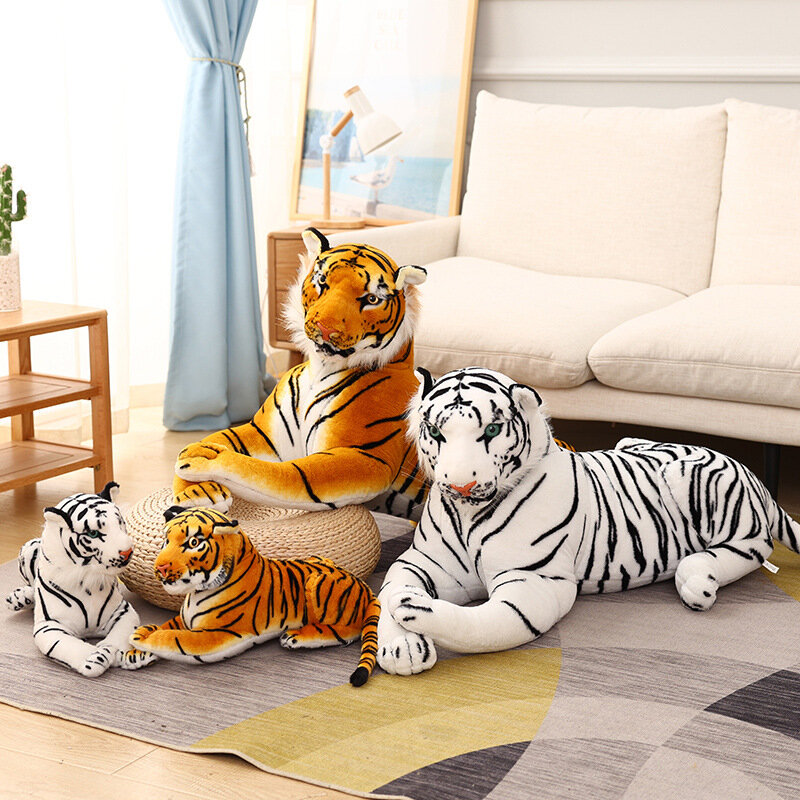 Tigre de pelúcia realista de alta qualidade para crianças, animais selvagens macios, tigre branco e amarelo, presente de aniversário para crianças, 50-160cm