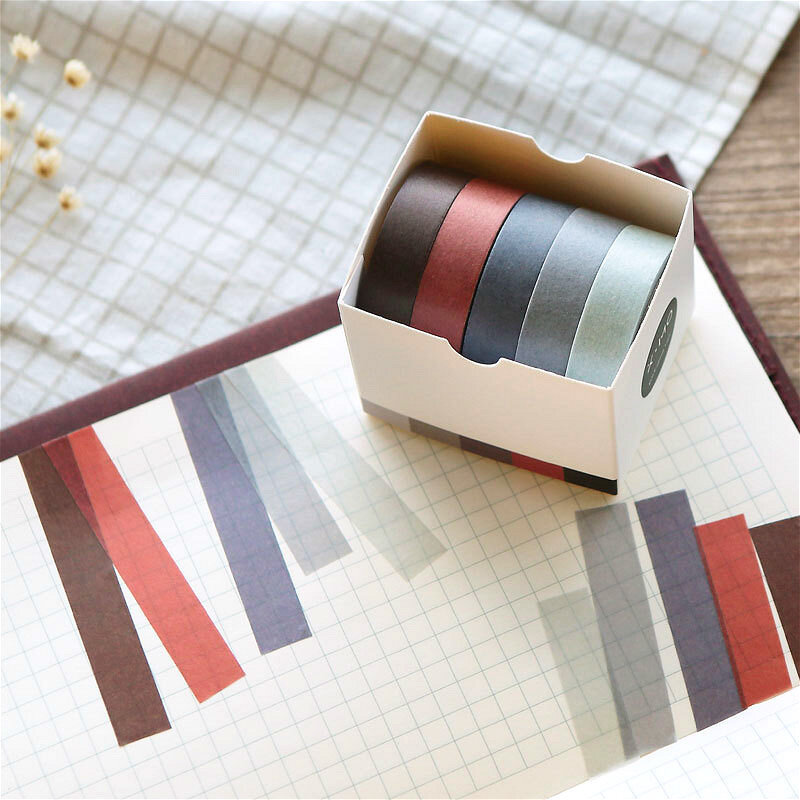 5pcs/set Grid Washi Tape Cute Decorative Adhesive Tape Solid Color Masking Tape For Stickers Scrapbooking DIY Stationery Tape