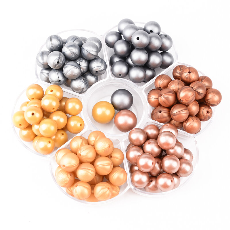 LOFCA – perles de dentition en Silicone à imprimé doré, métallique, de qualité alimentaire, de 19mm, 12mm, en argent, pour bricolage, 20 pièces