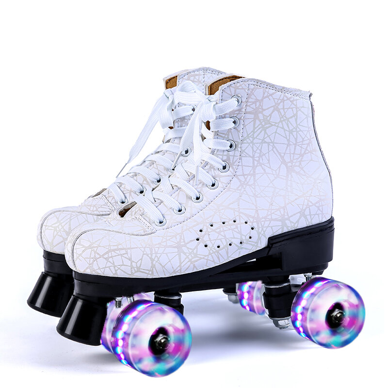 3D Afdrukken Kunstmatige Flash Roller Skate Schoenen Vrouw Man Quad Volwassen Dubbele Rij Katrol Schoenen Patines 4-Wiel Pu kinderen Schaatsen