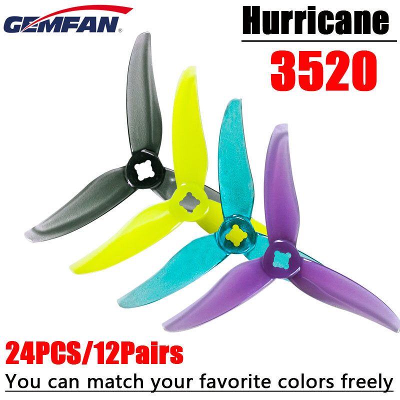 12pairs Gemfan Hurricane 3520 3.5Inch 3-Blade PC Propeller for FPV 1806 / 2004 Brushless Motor Freestyle 3inch Cinewhoop Drone