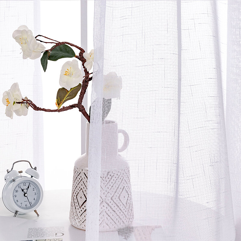 BILEEHOME สีขาวผ้าลินินผ้าม่าน Tulle ในห้องนั่งเล่นห้องนอนโมเดิร์นผ้าลินิน Voile ผ้าม่านสำเร็จรูป Sheer Window ผ้าม่านหนา