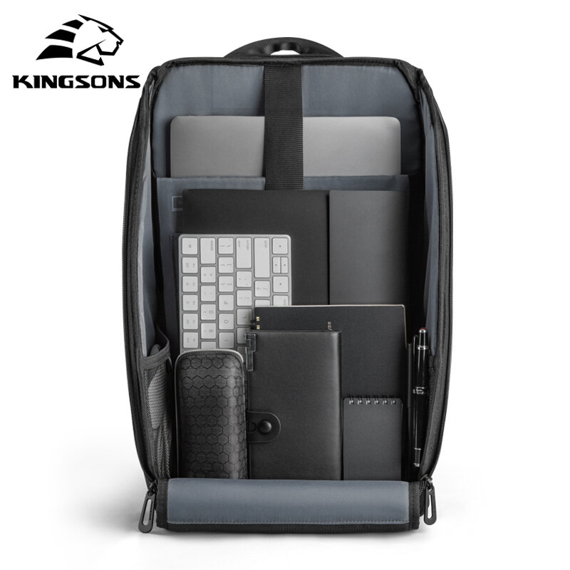 Mochila impermeável para laptop Kingsons, mochilas escolares unissex, saco anti-roubo, multi-camada, 15"