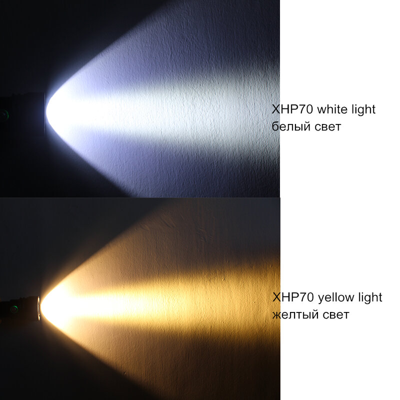 Xhp70 mergulho lanterna 4000lm subaquática xhp70.2 led lâmpada à prova dwaterproof água branco/amarelo luz + 26650 bateria carregador